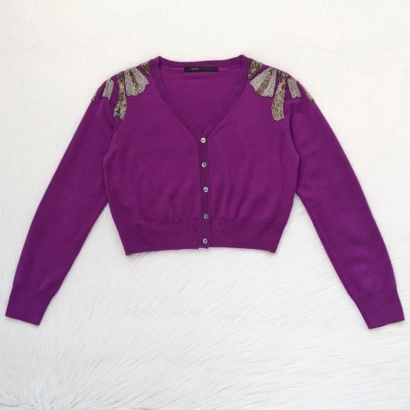 Marc Jacobs Y2K Beaded Fuchsia Wool Blend Cropped Cardigan Sweater | Size S/M* - Picture 7 of 13